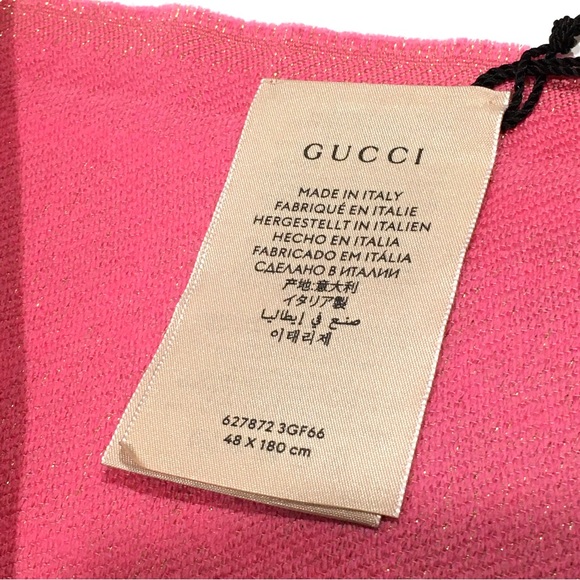 GUCCI GG Guccissima Long Scarf -Pink / Metallic Gold -Wool Modal Blend -NWT - Picture 5 of 8